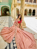 Marvelous Peach Sequins Embroidery Work Tissue Reception Wear Saree