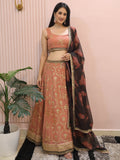 Marvelous Peach Sequins Georgette Bridesmaid Lehenga Choli With Dupatta - Zeel Clothing