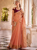 Marvelous Peach Zari Weaving Tissue Silk Casual Wear Saree With Blouse - Zeel Clothing