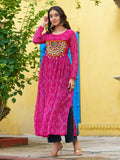 Marvelous Pink Bandhej Print Georgette Festive Wear Long Kurti - Zeel Clothing
