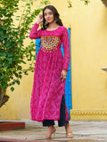 Marvelous Pink Bandhej Print Georgette Festive Wear Long Kurti - Zeel Clothing