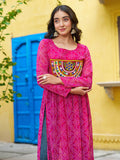 Marvelous Pink Bandhej Print Georgette Festive Wear Long Kurti - Zeel Clothing