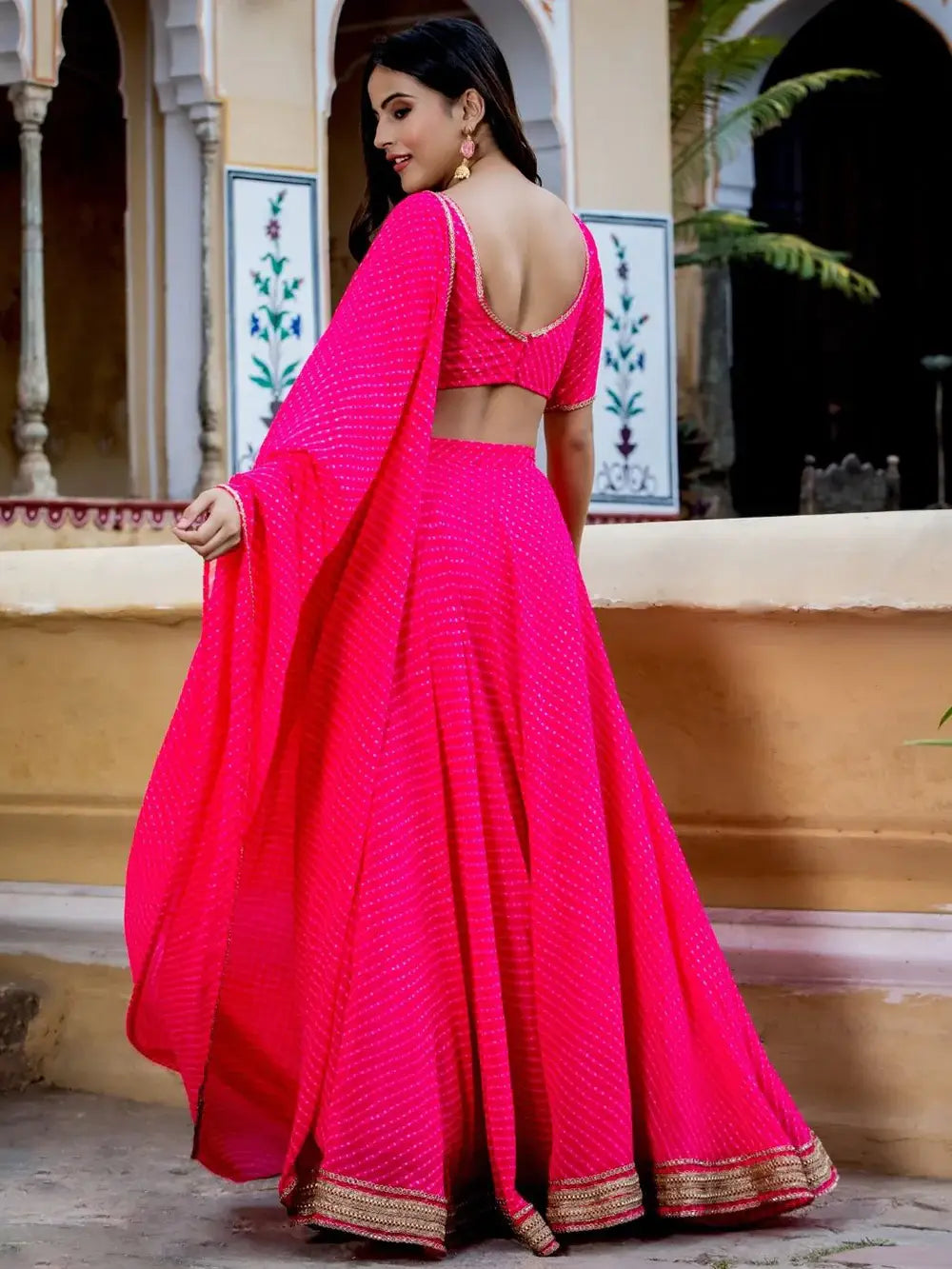 Marvelous Pink Laheriya Print Georgette Designer Lehenga Choli - Zeel Clothing