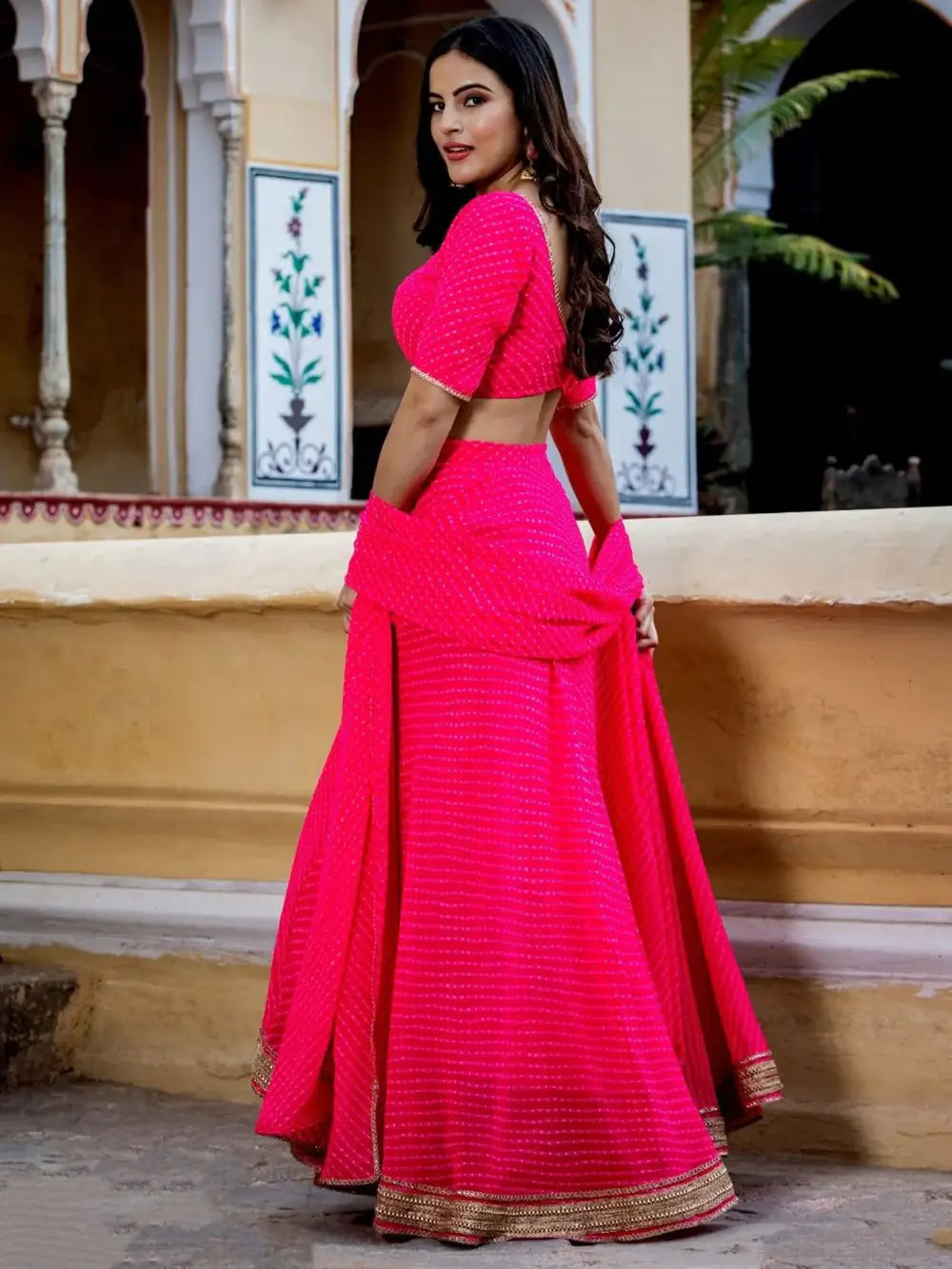 Marvelous Pink Laheriya Print Georgette Designer Lehenga Choli - Zeel Clothing