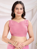 Marvelous Pink Thread Embroidery Net Event Wear Saree - Zeel Clothing