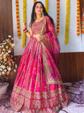 Marvelous Pink Zari Embroidery Organza Bridesmaid Lehenga Choli - Zeel Clothing
