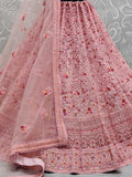 Marvelous Pink Zircon Work Net Bridesmaid Lehenga Choli With Dupatta - Zeel Clothing