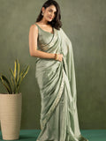 Marvelous Pista Green Border Work Chiffon Ready To Wear Saree With Blouse - Zeel Clothing