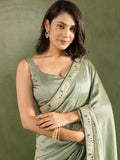 Marvelous Pista Green Border Work Chiffon Ready To Wear Saree With Blouse - Zeel Clothing