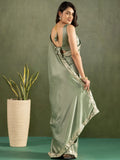 Marvelous Pista Green Border Work Chiffon Ready To Wear Saree With Blouse - Zeel Clothing