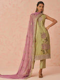 Marvelous Pista Green Floral Embroidered Silk Festival Wear Pant Suit - Zeel Clothing