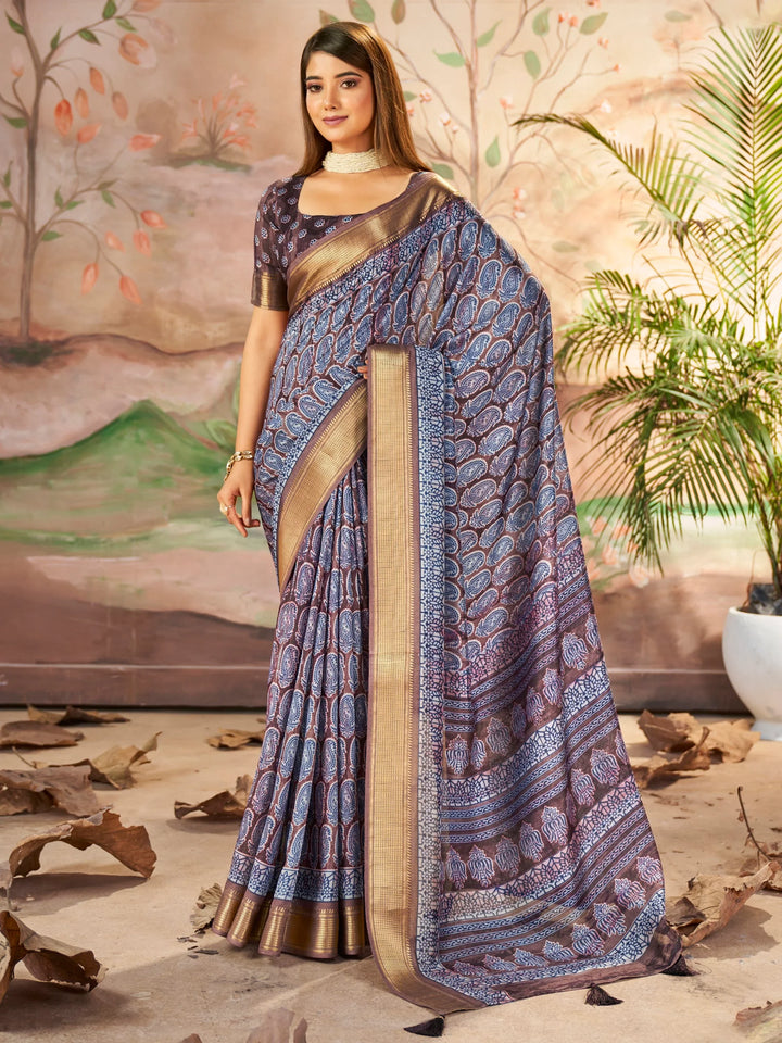 Marvelous Purple Digital Printed Dola Silk Casual Wear Saree With Blouse - Zeel Clothing