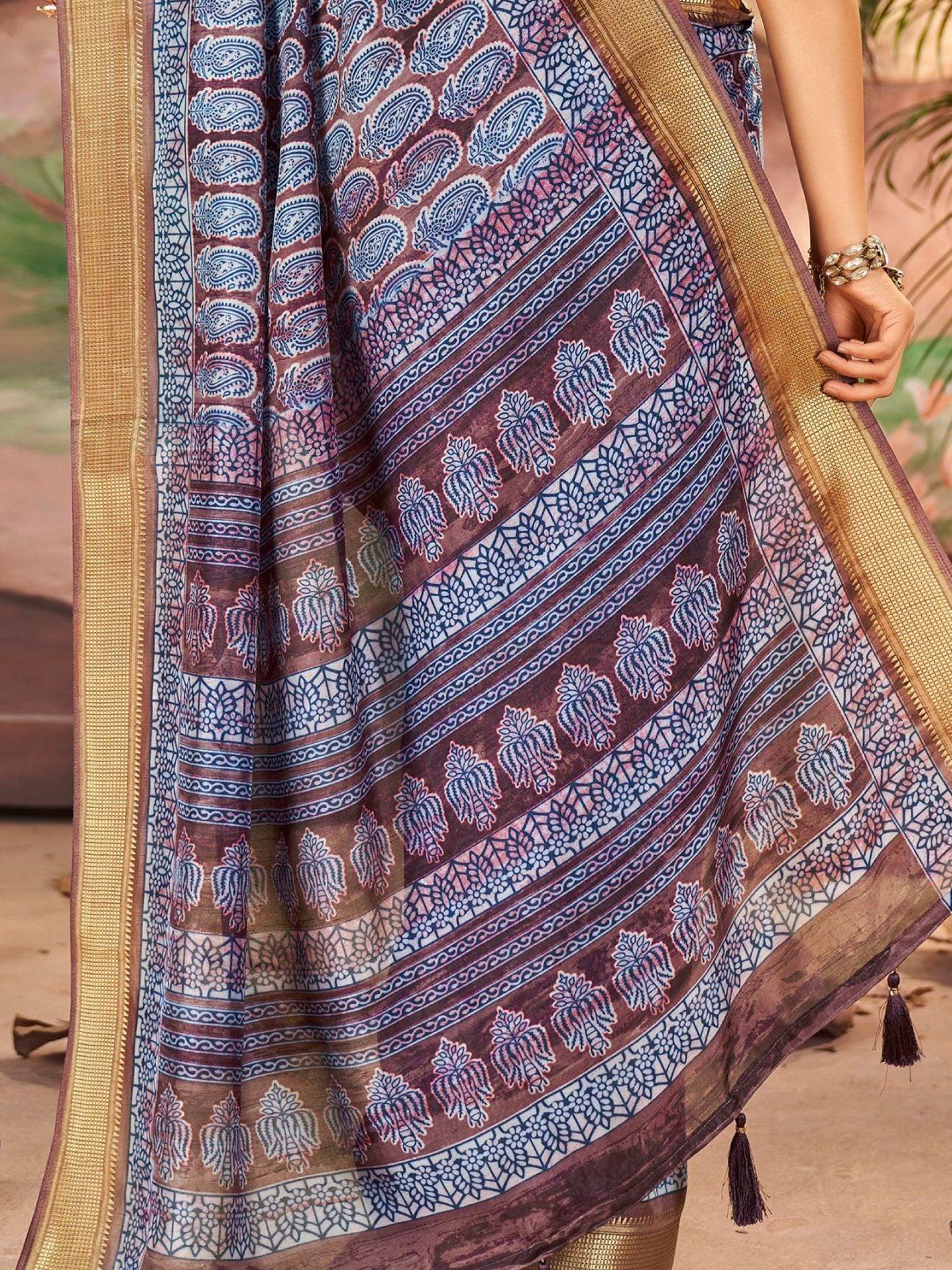 Marvelous Purple Digital Printed Dola Silk Casual Wear Saree With Blouse - Zeel Clothing