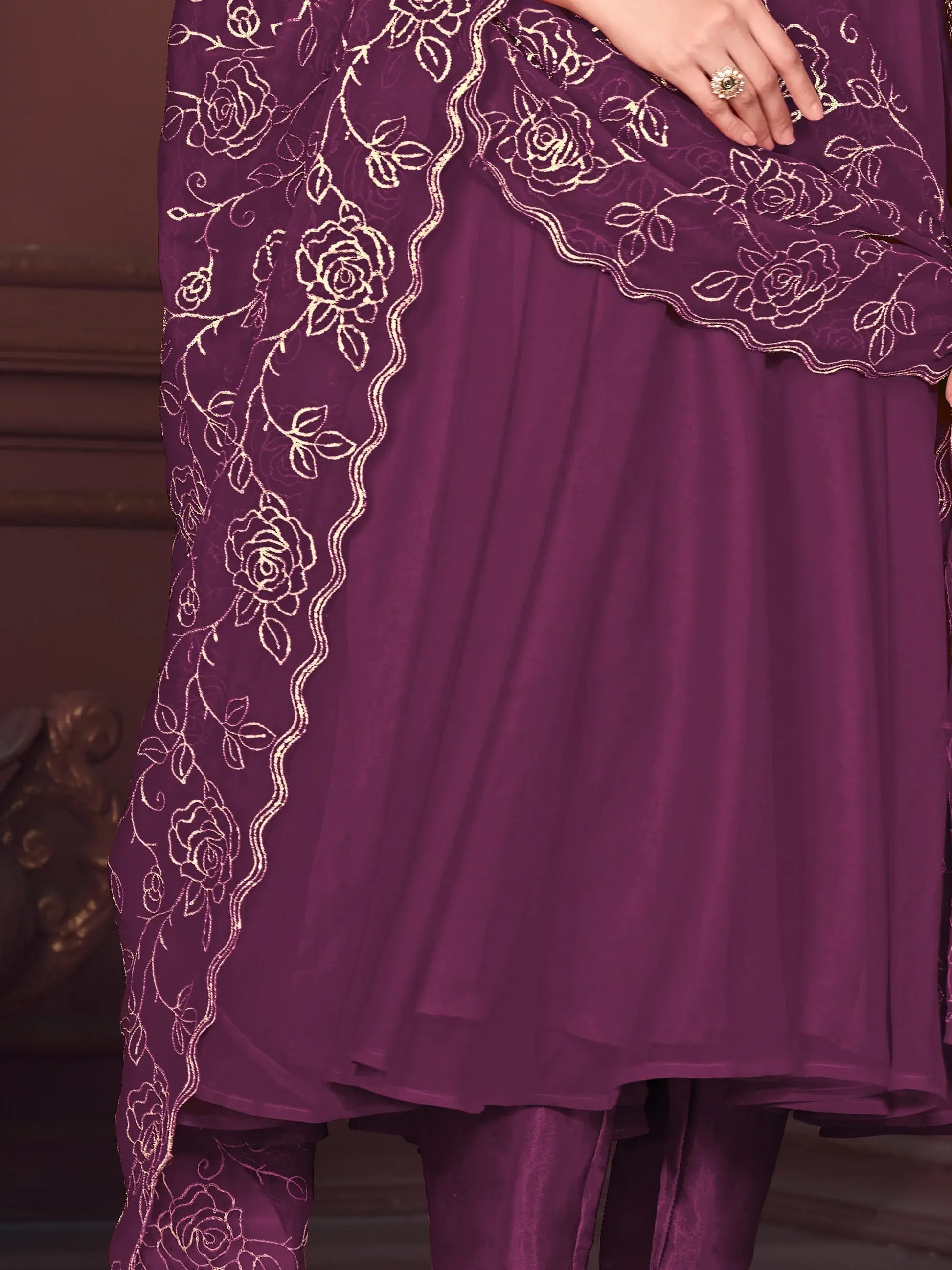 Marvelous Purple Embroidered Georgette Anarkali Suit With Dupatta - Zeel Clothing
