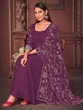 Marvelous Purple Embroidered Georgette Anarkali Suit With Dupatta - Zeel Clothing