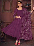 Marvelous Purple Embroidered Georgette Anarkali Suit With Dupatta - Zeel Clothing