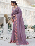 Marvelous Purple Embroidered Silk Party Wear Saree - Zeel Clothing