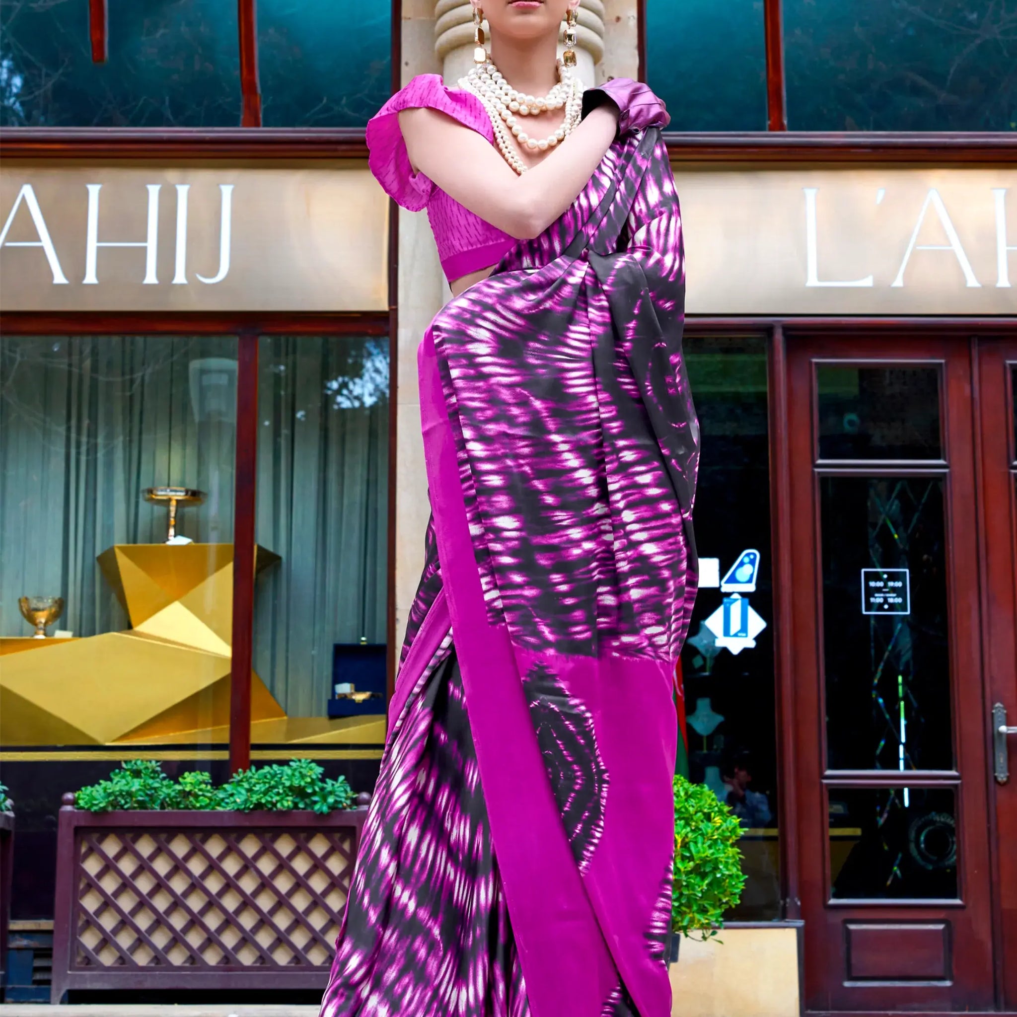 Marvelous Purple Printed Satin Party Wear Saree With Blouse - Zeel Clothing