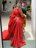 Marvelous Red Arca Work Gadhawal Chex Classic Saree With Blouse - Zeel Clothing