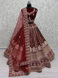 Marvelous Red Embroidered Velvet Bridal Lehenga Choli - Zeel Clothing