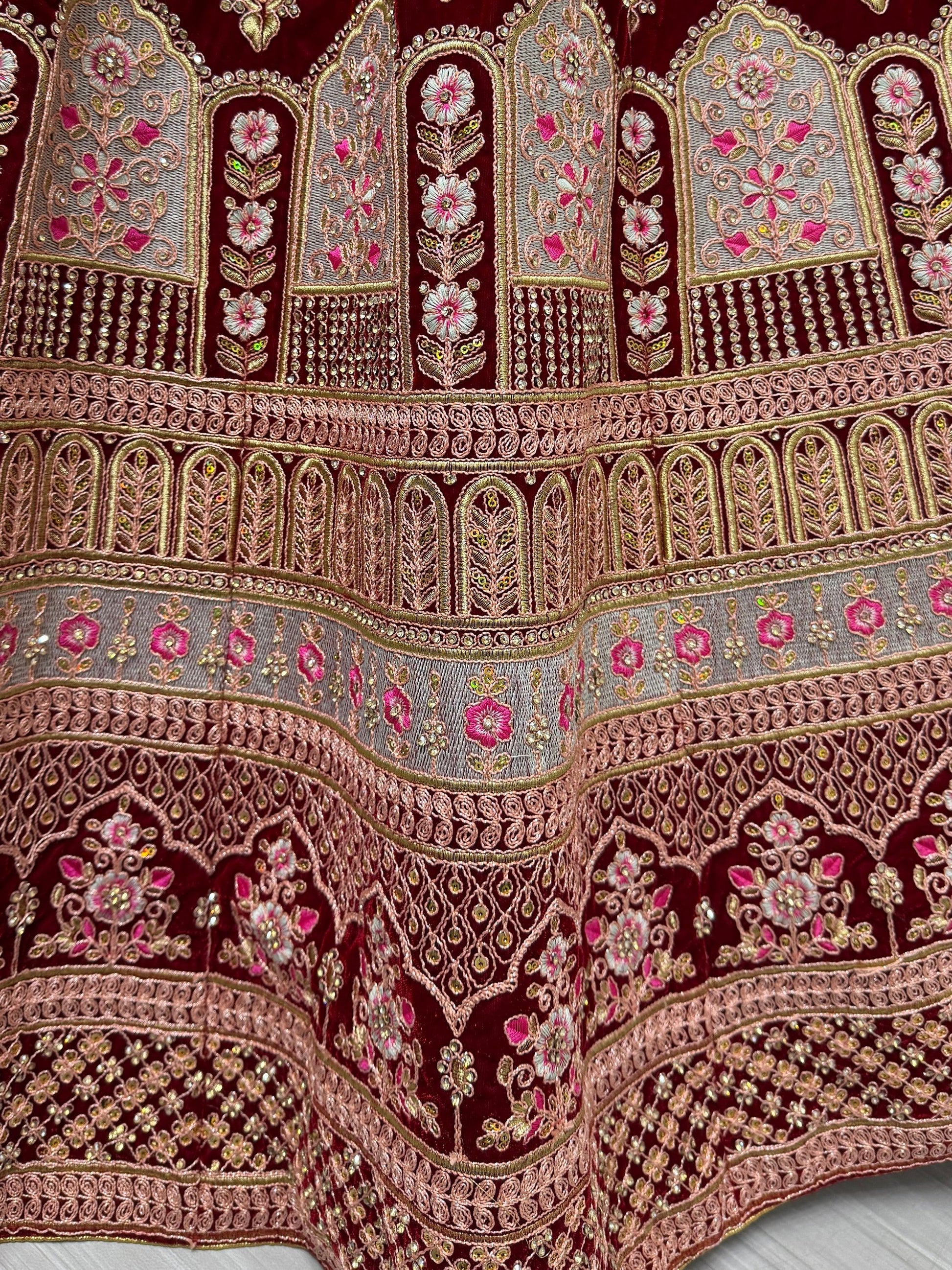 Marvelous Red Embroidered Velvet Bridal Lehenga Choli - Zeel Clothing