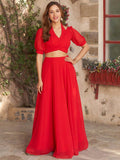 Marvelous Red Georgette Party Wear Lehenga With Designer Crop Top - Zeel Clothing