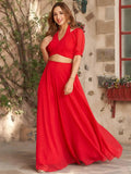 Marvelous Red Georgette Party Wear Lehenga With Designer Crop Top - Zeel Clothing