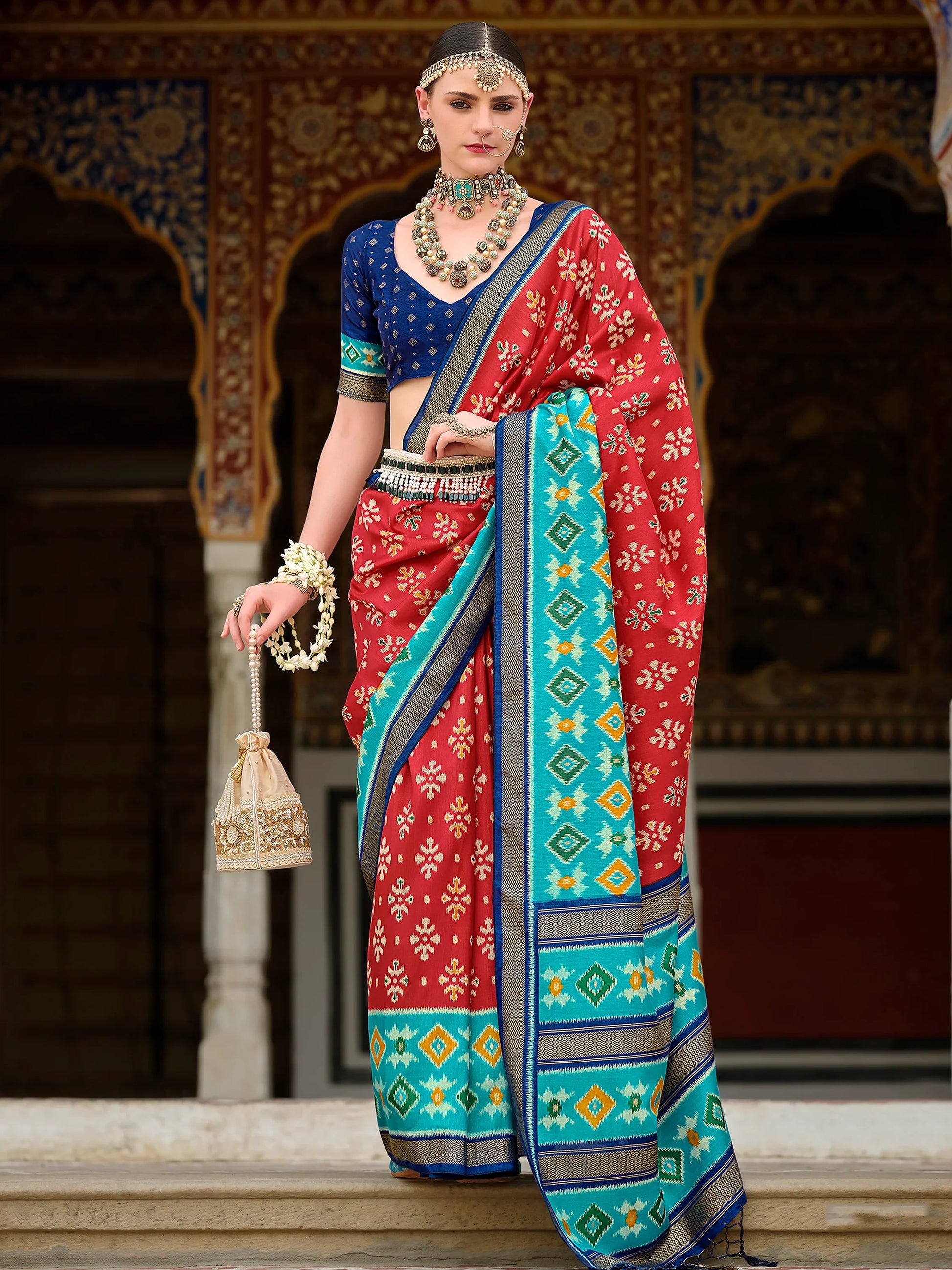 Marvelous Red Printed Silk Traditional Saree With Blouse - Zeel Clothing