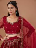 Marvelous Red Sequins Work Organza Wedding Lehenga Choli With Dupatta