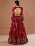 Marvelous Red Sequins Work Organza Wedding Lehenga Choli With Dupatta