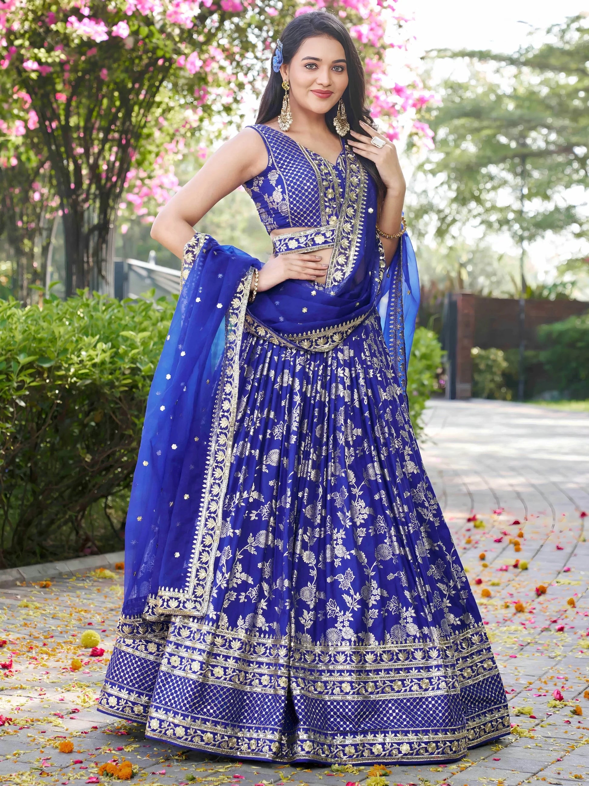 Marvelous Royal Blue Silk Thread Embroidery Designer Lehenga Choli - Zeel Clothing
