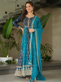 Marvelous Teal Blue Embroidered Georgette Festive Wear Gown With Dupatta - Zeel Clothing