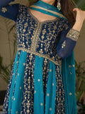 Marvelous Teal Blue Embroidered Georgette Festive Wear Gown With Dupatta - Zeel Clothing