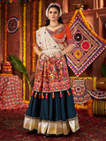Marvelous Teal Blue Mirror Work Cotton Festive Wear Lehenga With Blouse - Zeel Clothing