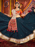 Marvelous Teal Blue Mirror Work Cotton Festive Wear Lehenga With Blouse - Zeel Clothing
