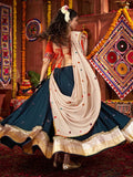 Marvelous Teal Blue Mirror Work Cotton Festive Wear Lehenga With Blouse - Zeel Clothing