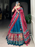 Marvelous Teal Blue Patola Printed Silk Festival Wear Lehenga Choli - Zeel Clothing