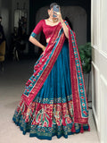 Marvelous Teal Blue Patola Printed Silk Festival Wear Lehenga Choli - Zeel Clothing