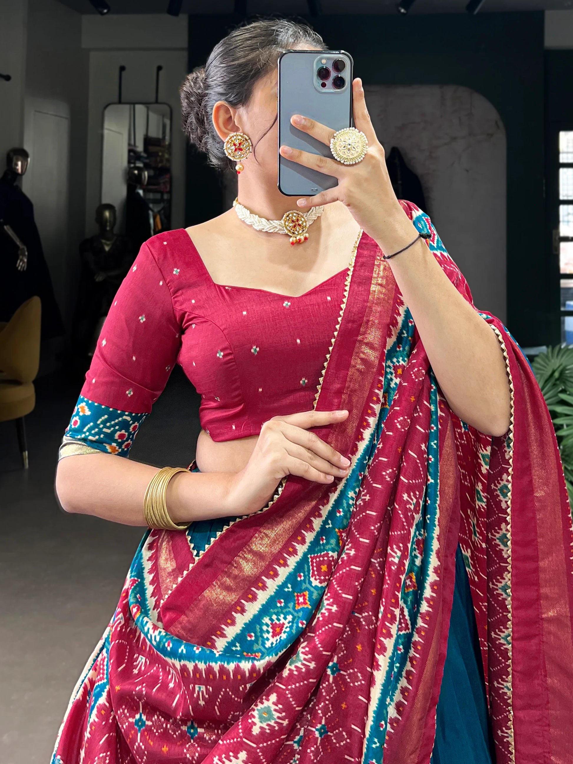 Marvelous Teal Blue Patola Printed Silk Festival Wear Lehenga Choli - Zeel Clothing