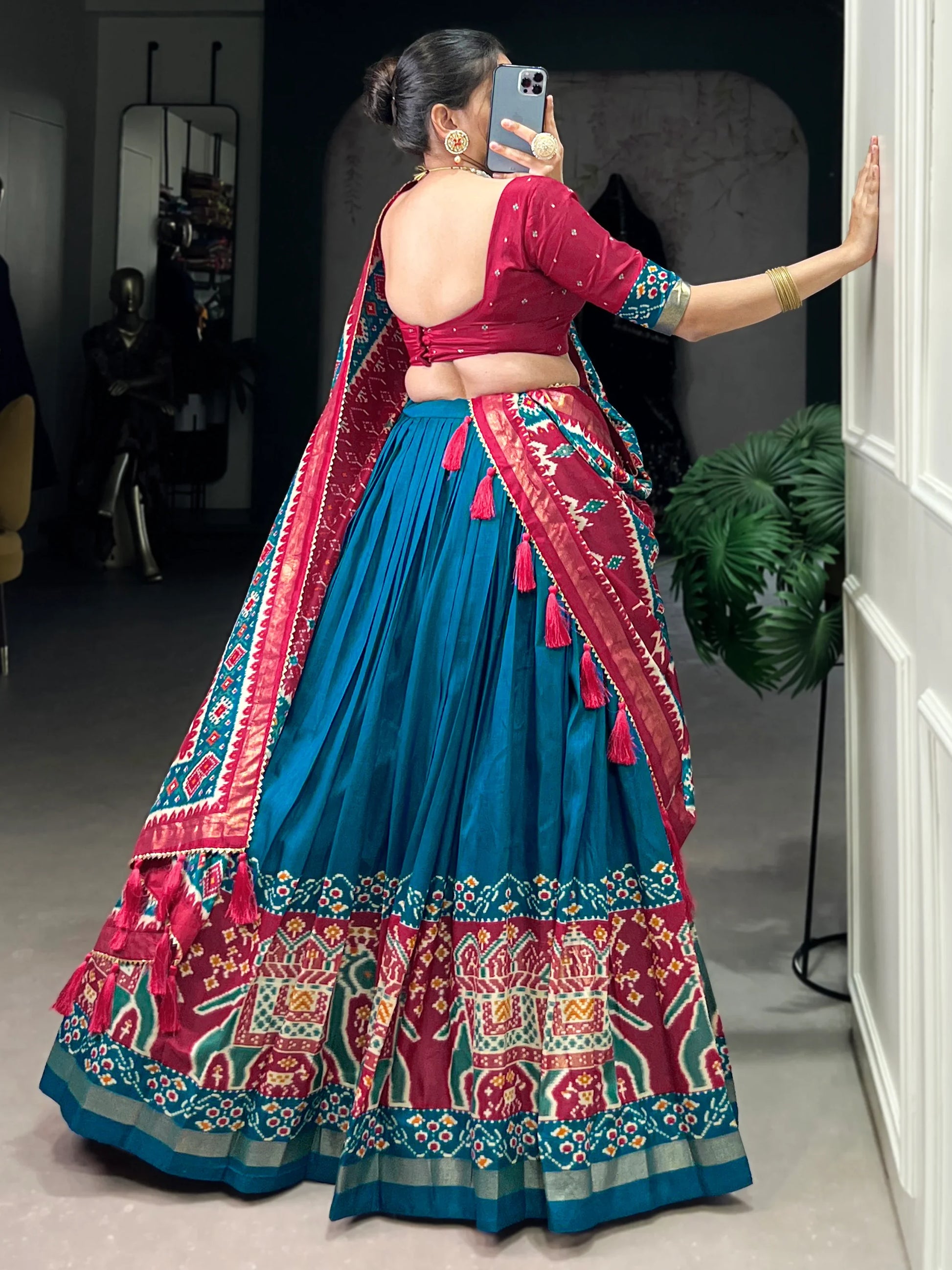 Marvelous Teal Blue Patola Printed Silk Festival Wear Lehenga Choli - Zeel Clothing