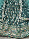 Marvelous Teal Green Zari Work Jacquard Mehendi Wear Lehenga Choli - Zeel Clothing