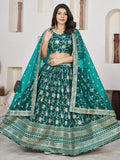 Marvelous Teal Green Zari Work Jacquard Mehendi Wear Lehenga Choli - Zeel Clothing