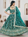 Marvelous Teal Green Zari Work Jacquard Mehendi Wear Lehenga Choli - Zeel Clothing
