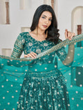 Marvelous Teal Green Zari Work Jacquard Mehendi Wear Lehenga Choli - Zeel Clothing