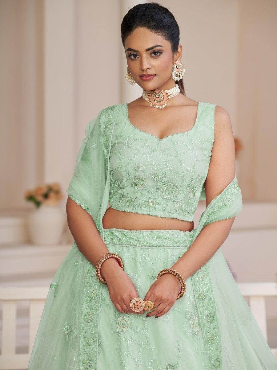 Marvelous Turquoise Embroidered Net Wedding Wear Lehenga Choli - Zeel Clothing