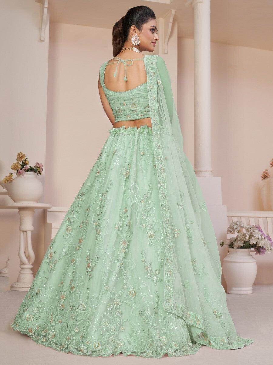 Marvelous Turquoise Embroidered Net Wedding Wear Lehenga Choli - Zeel Clothing