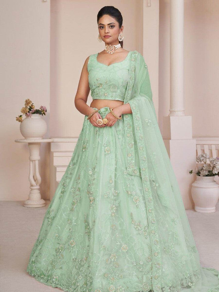 Marvelous Turquoise Embroidered Net Wedding Wear Lehenga Choli - Zeel Clothing