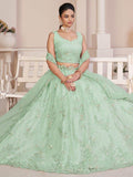 Marvelous Turquoise Embroidered Net Wedding Wear Lehenga Choli - Zeel Clothing