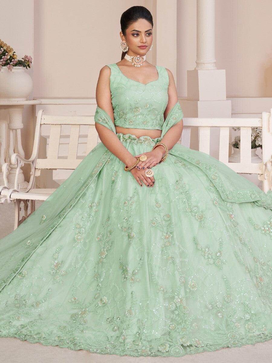 Marvelous Turquoise Embroidered Net Wedding Wear Lehenga Choli - Zeel Clothing