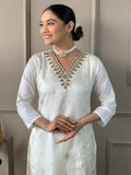 Marvelous White Embroidered Nylon Festival Wear Pant Suit With Dupatta - Zeel Clothing